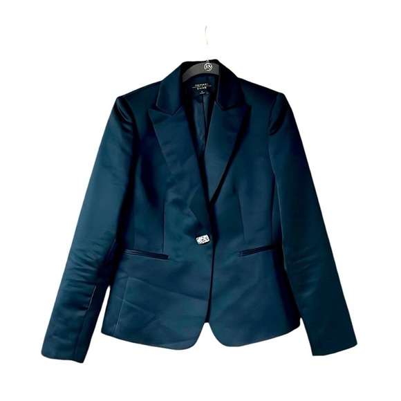 Tahari Arthur S. Levine Luxe size 6 black satin blazer with shiny button - Picture 1 of 6